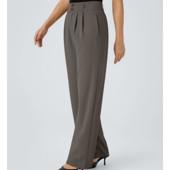 Halara Gray High Waist Zip Double Button Pleated Dress Pants Size Large - Picture 9 of 9